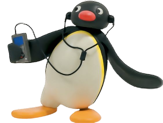 album mystery game: image is pingu (the penguin) listening to music on a walkman. title says 'another deity who decided to make an album'.