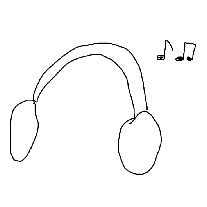 A digital line-drawing of a pair of headphones. Hovering over this image with your mouse causes it to rotate tot the left slightly and makes the text 'theatre & art kid' appear.