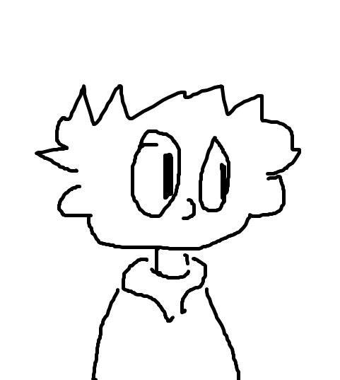 Mouse-drawn line drawing made in MS Paint. Oliver is wearing a hoodie, has messy hair and big eyes.