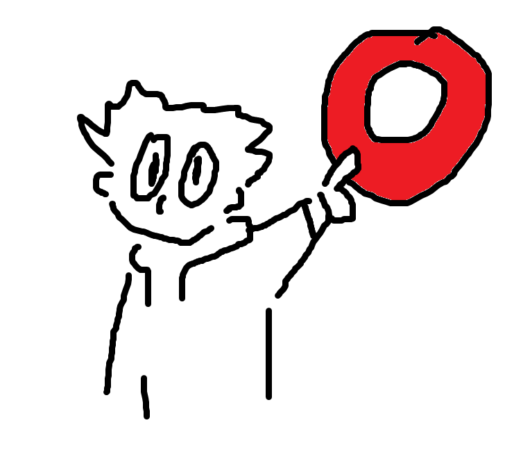 Mouse-drawn line drawing made in MS Paint. The figure is pointing at a stop sign.