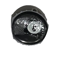 A black pin with a white eightball.